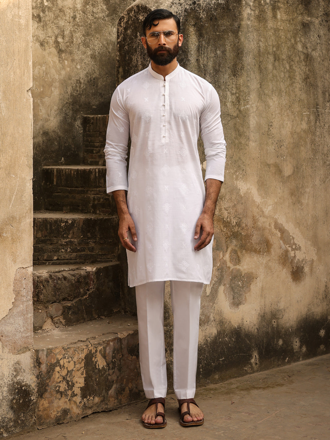White Cotton Formal Kurta - AL-K-1306A
