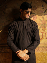 Black Cotton Formal Kurta - AL-K-1306B