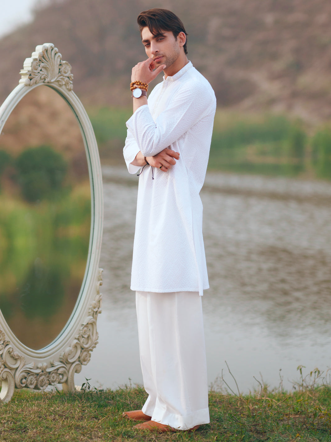White Cotton Formal Kurta - AL-K-1311A