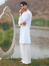 White Cotton Formal Kurta - AL-K-1311A