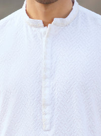 White Cotton Formal Kurta - AL-K-1311A