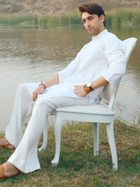 White Cotton Formal Kurta - AL-K-1311A