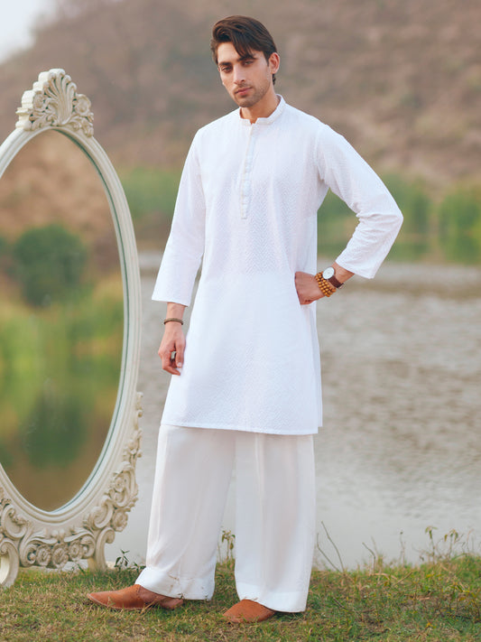 White Cotton Formal Kurta - AL-K-1311A