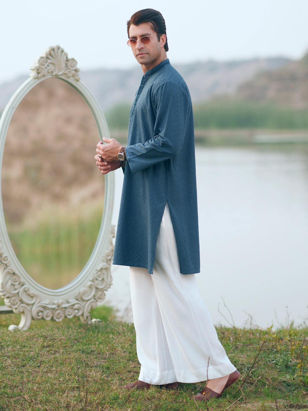 Green Cotton Formal Kurta - AL-K-1311C