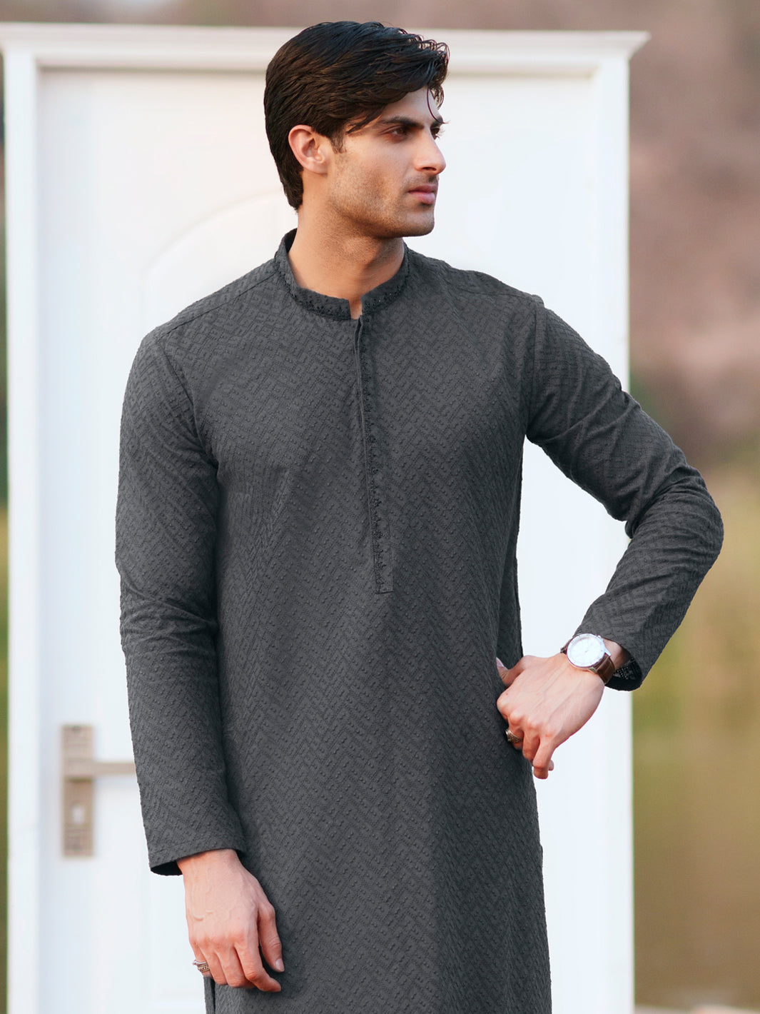 Black Cotton Formal Kurta - AL-K-1311D
