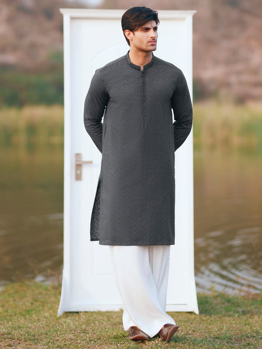 Black Cotton Formal Kurta - AL-K-1311D
