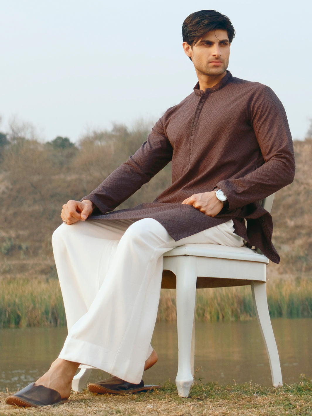 Charcoal Cotton Formal Kurta - AL-K-1311E