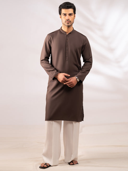 Dark Brown Cotton Cut & Sew Kurta - AL-K-1312