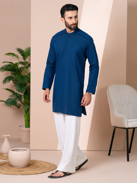 Dark Blue Cotton Men Kurta - AL-K-1312