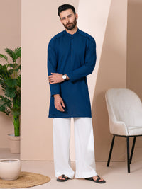 Dark Blue Cotton Men Kurta - AL-K-1312
