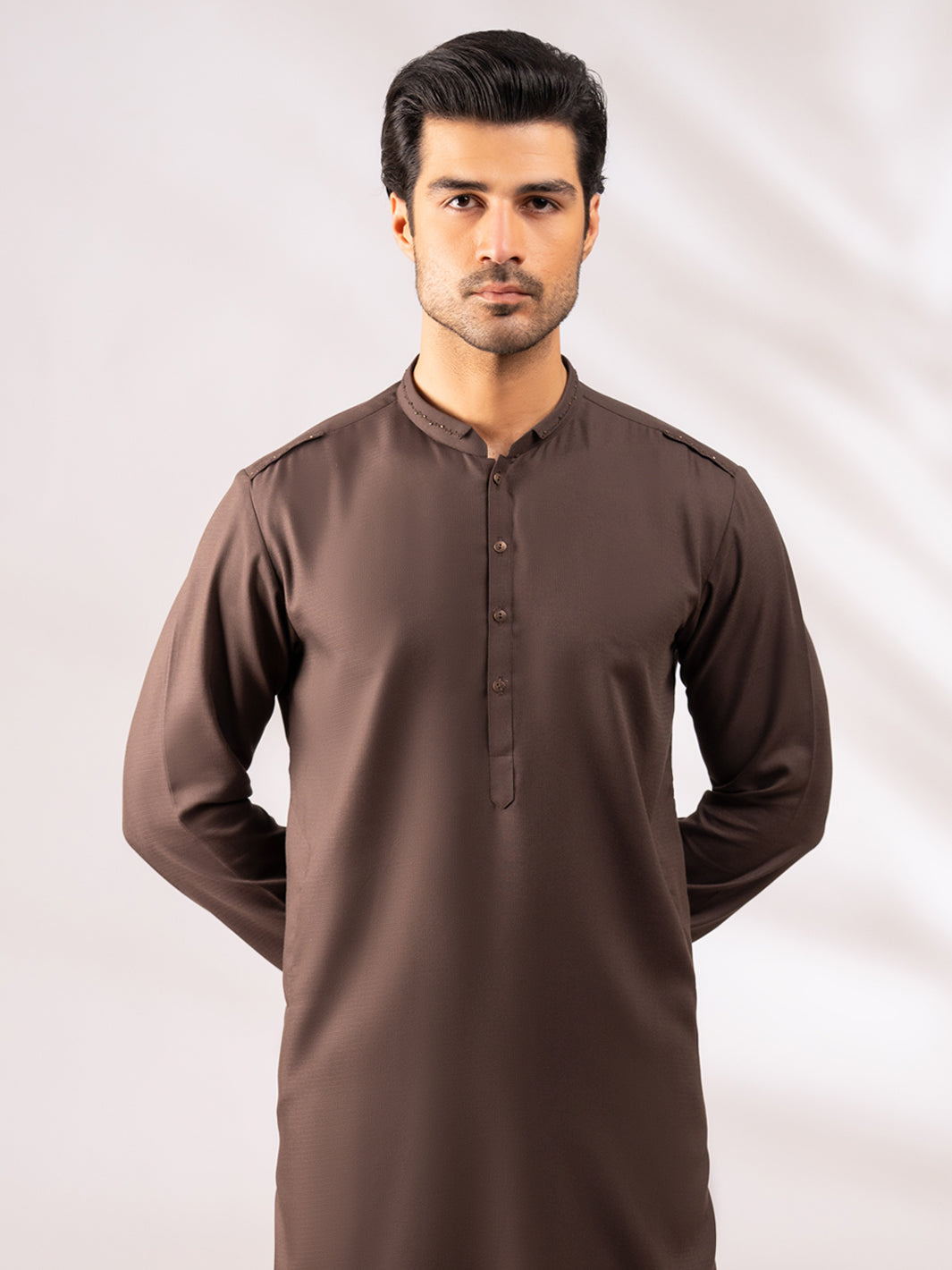 Dark Brown Cotton Cut & Sew Kurta - AL-K-1312