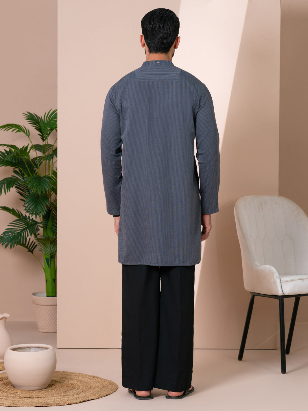 Grey Cotton Plain Kurta - AL-K-1313