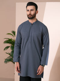 Grey Cotton Plain Kurta - AL-K-1313
