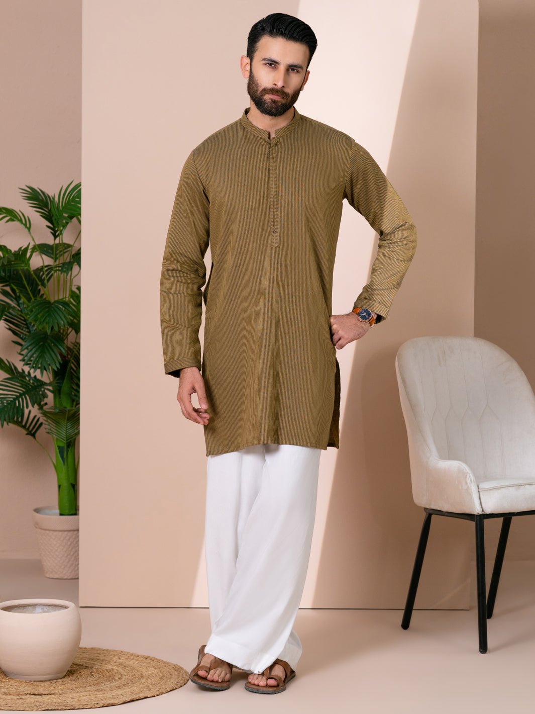 Mustard Cotton Cut & Sew Kurta  - Men Kurta | ALMIRAH
