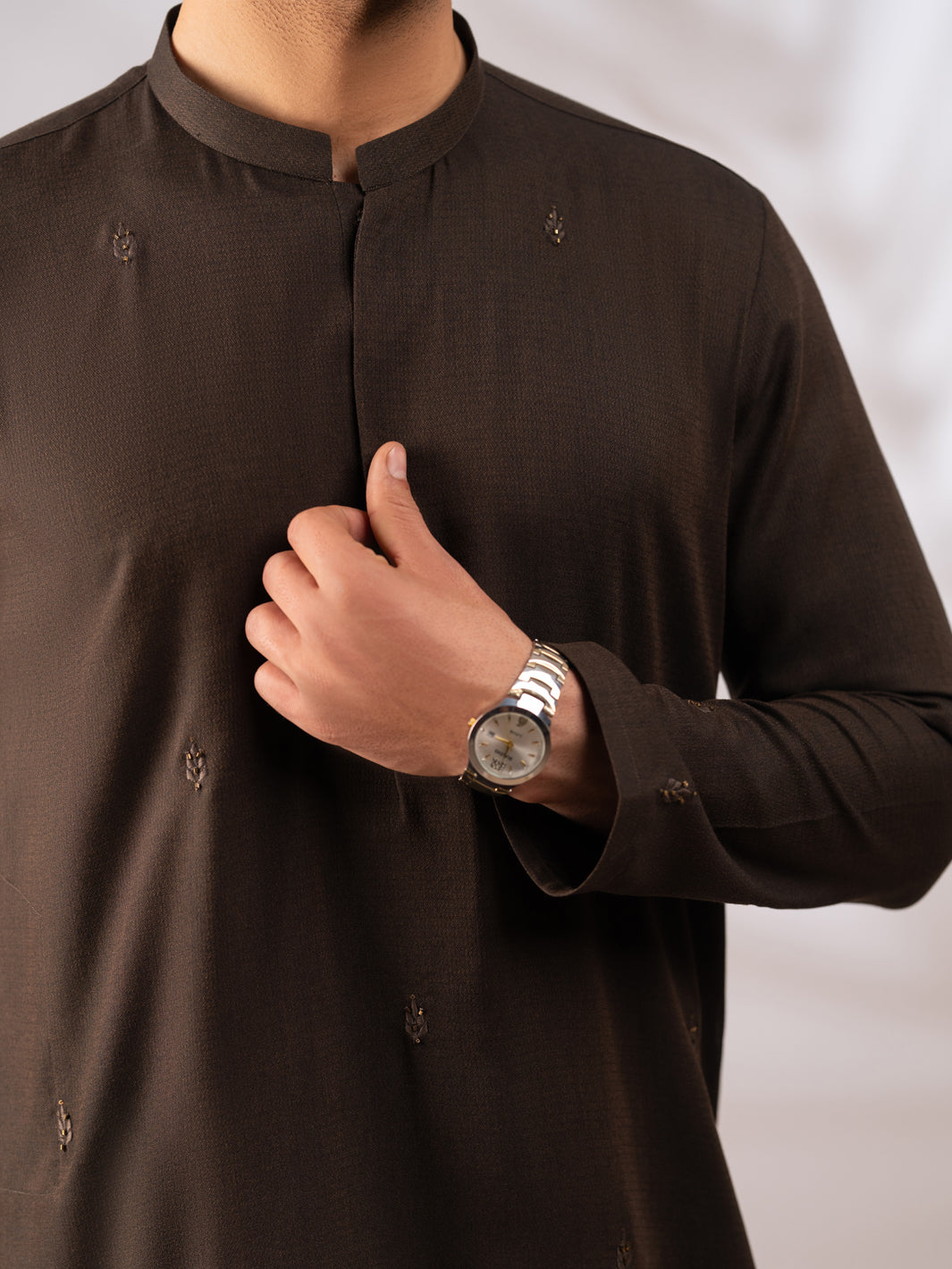 Dark Brown Cotton Cut & Sew Kurta - AL-K-1315