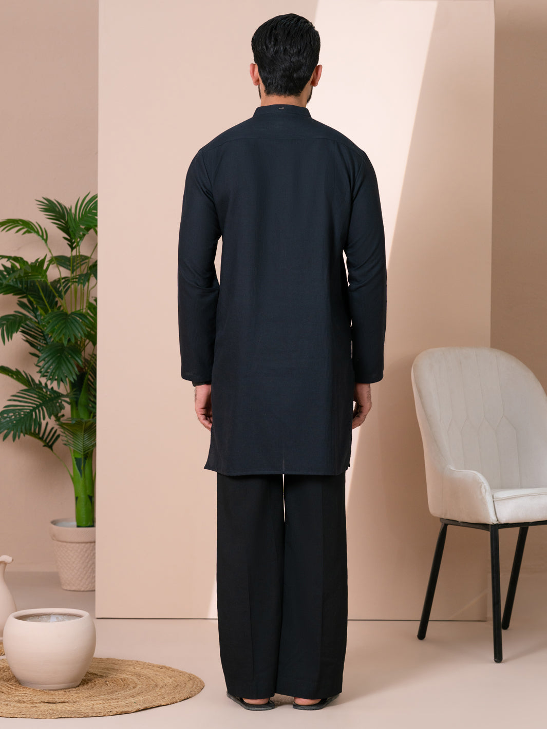 Black Cotton Kurta - AL-K-1315