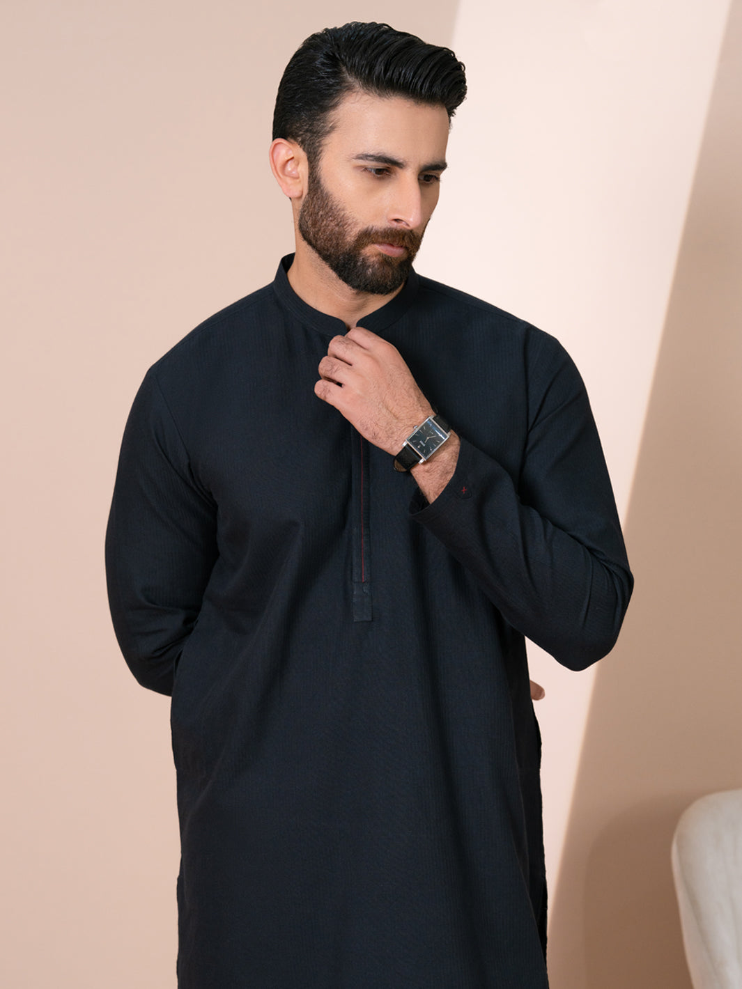Black Cotton Kurta - AL-K-1315