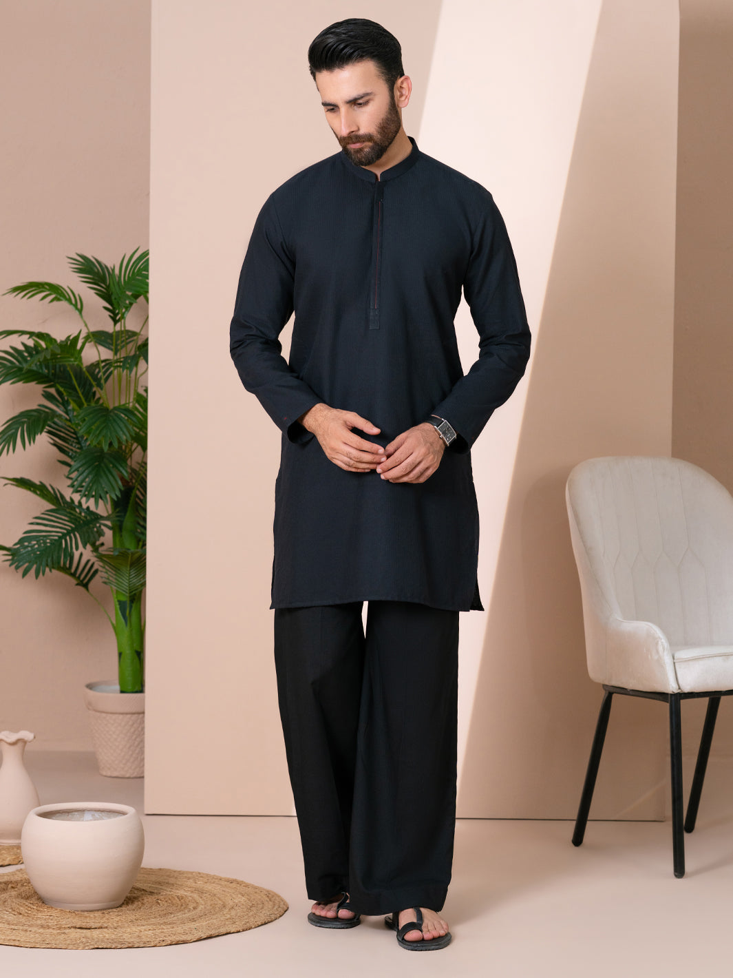 Black Cotton Kurta - AL-K-1315