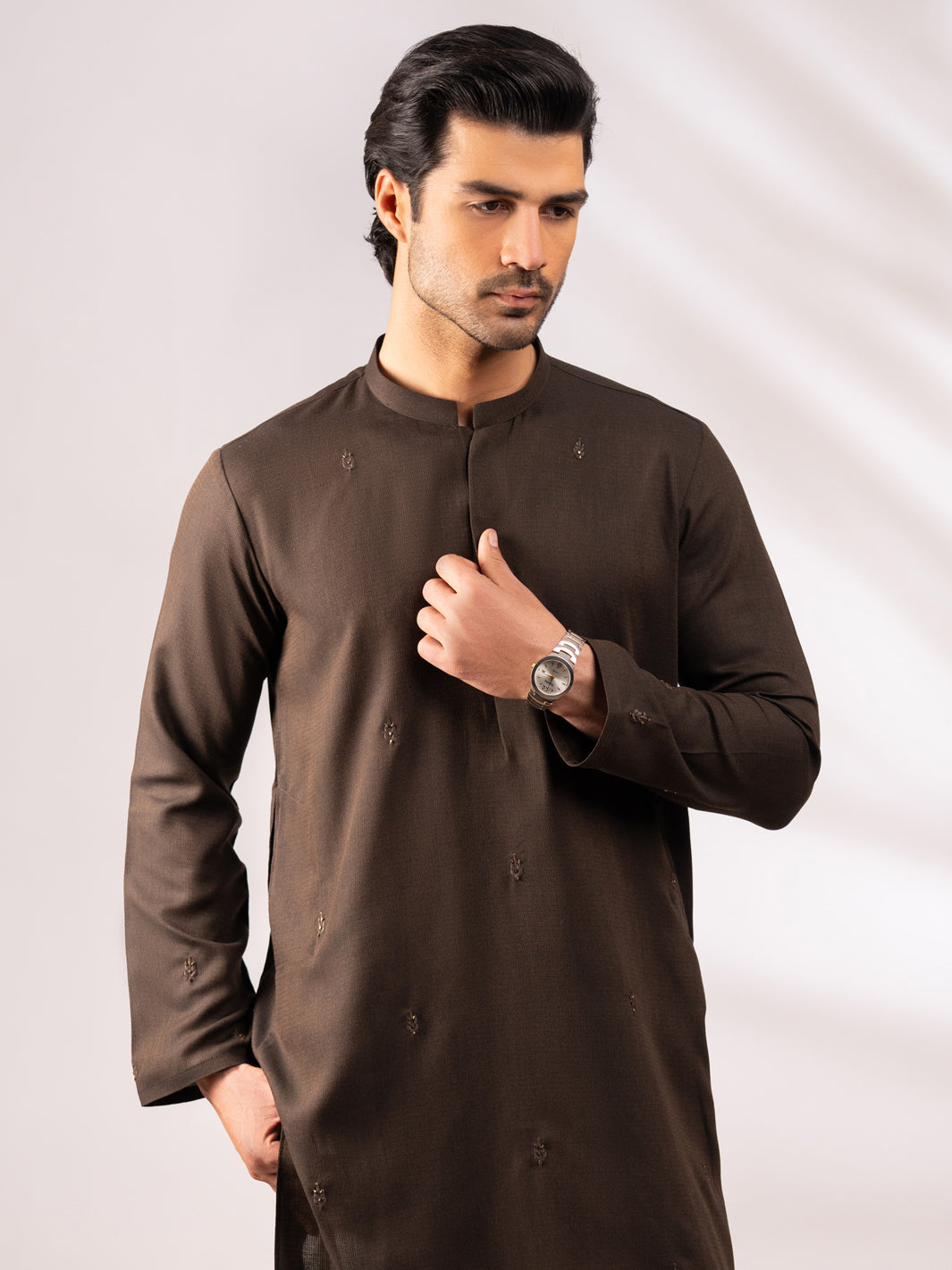 Dark Brown Cotton Cut & Sew Kurta - AL-K-1315