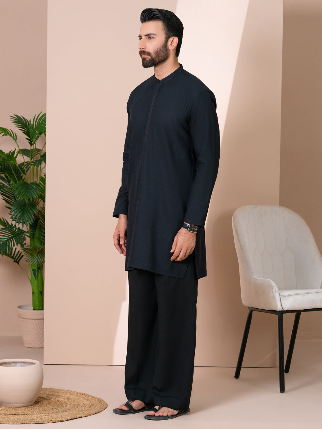 Black Cotton Kurta - AL-K-1315