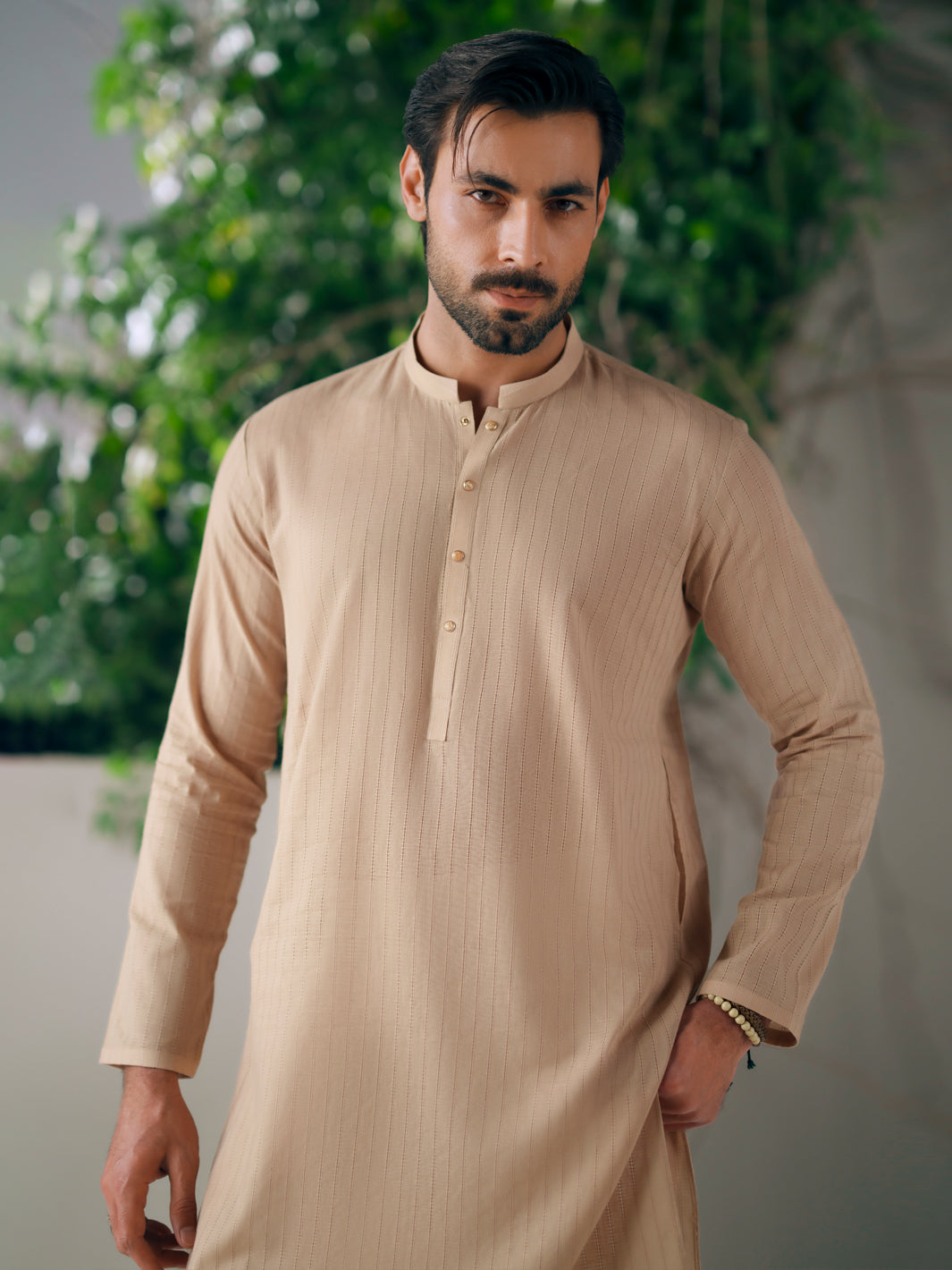 Beige Cotton Cut & Sew Kurta - AL-K-1326