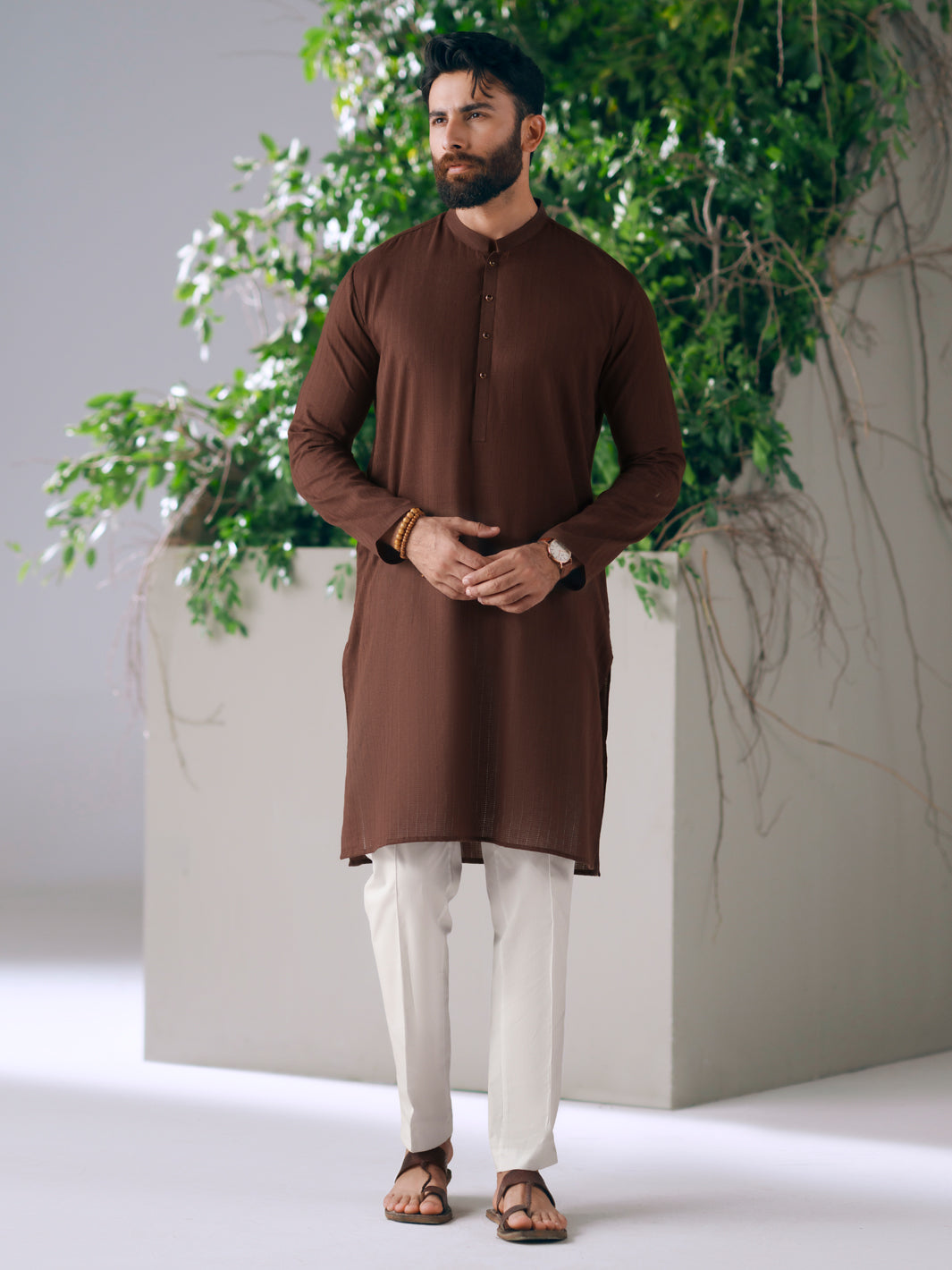 Brown Cotton Cut & Sew Kurta - AL-K-1327