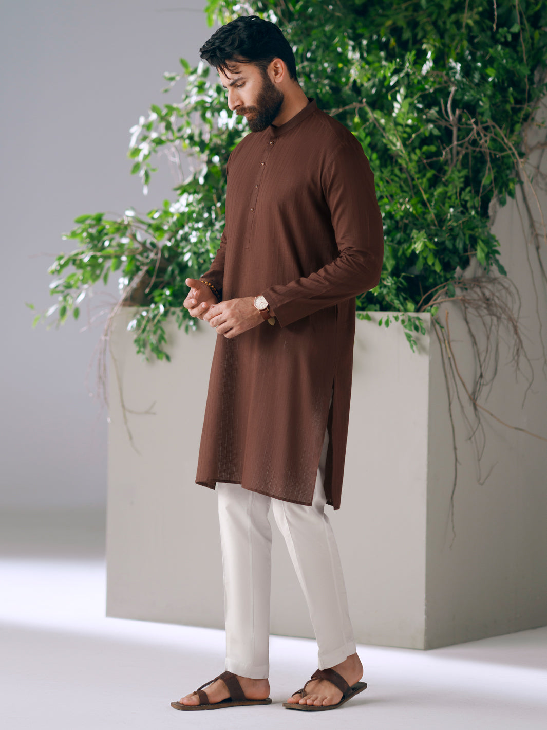 Brown Cotton Cut & Sew Kurta - AL-K-1327
