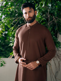 Brown Cotton Cut & Sew Kurta - AL-K-1327