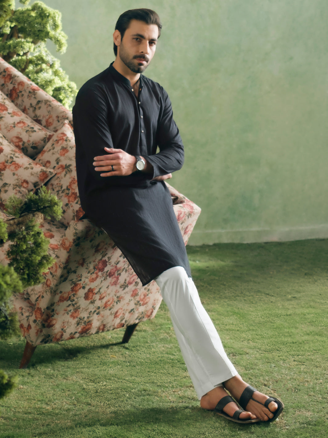 Black Cotton Plain Kurta - AL-K-1329