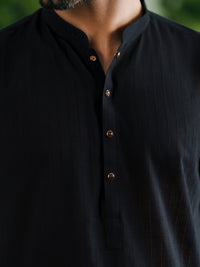 Black Cotton Plain Kurta - AL-K-1329