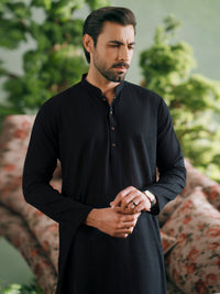 Black Cotton Plain Kurta - AL-K-1329