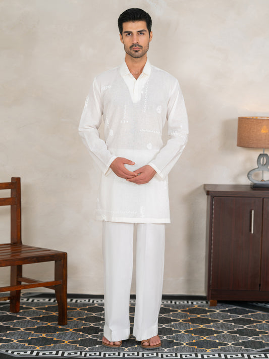 White Cotton Cut & Sew Kurta  - Men Kurta | ALMIRAH