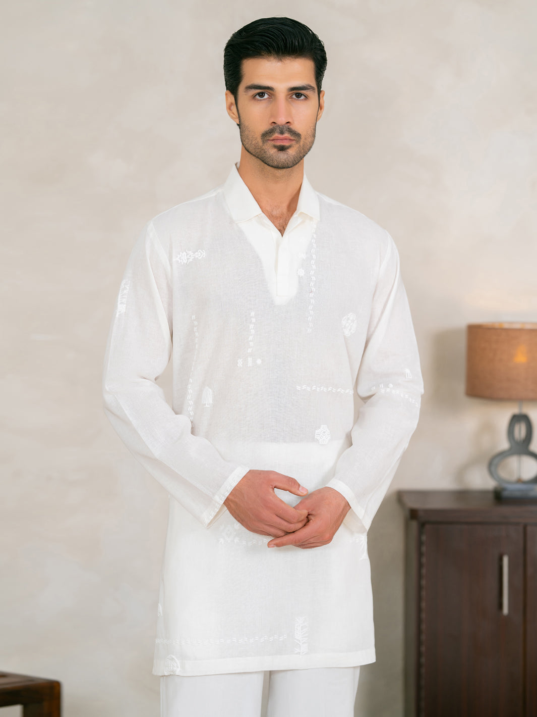 White Cotton Cut & Sew Kurta - AL-K-1330