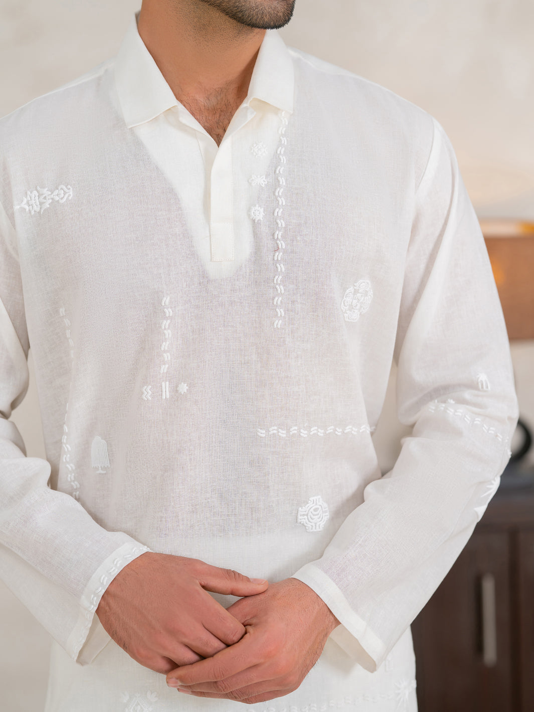 White Cotton Cut & Sew Kurta - AL-K-1330