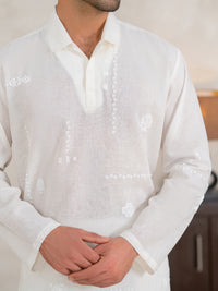 White Cotton Cut & Sew Kurta - AL-K-1330