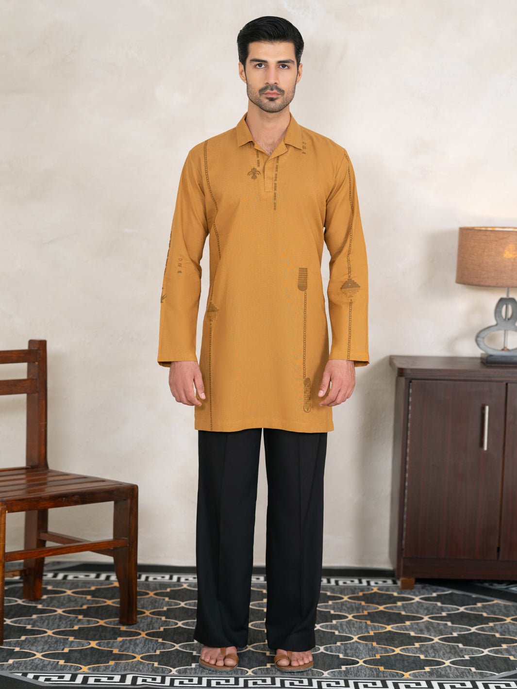 Mustard Cotton Cut & Sew Kurta  - Men Kurta | ALMIRAH