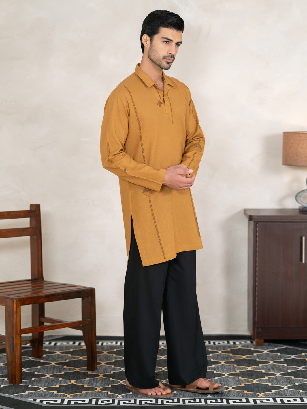 Mustard Cotton Cut & Sew Kurta - AL-K-1332A