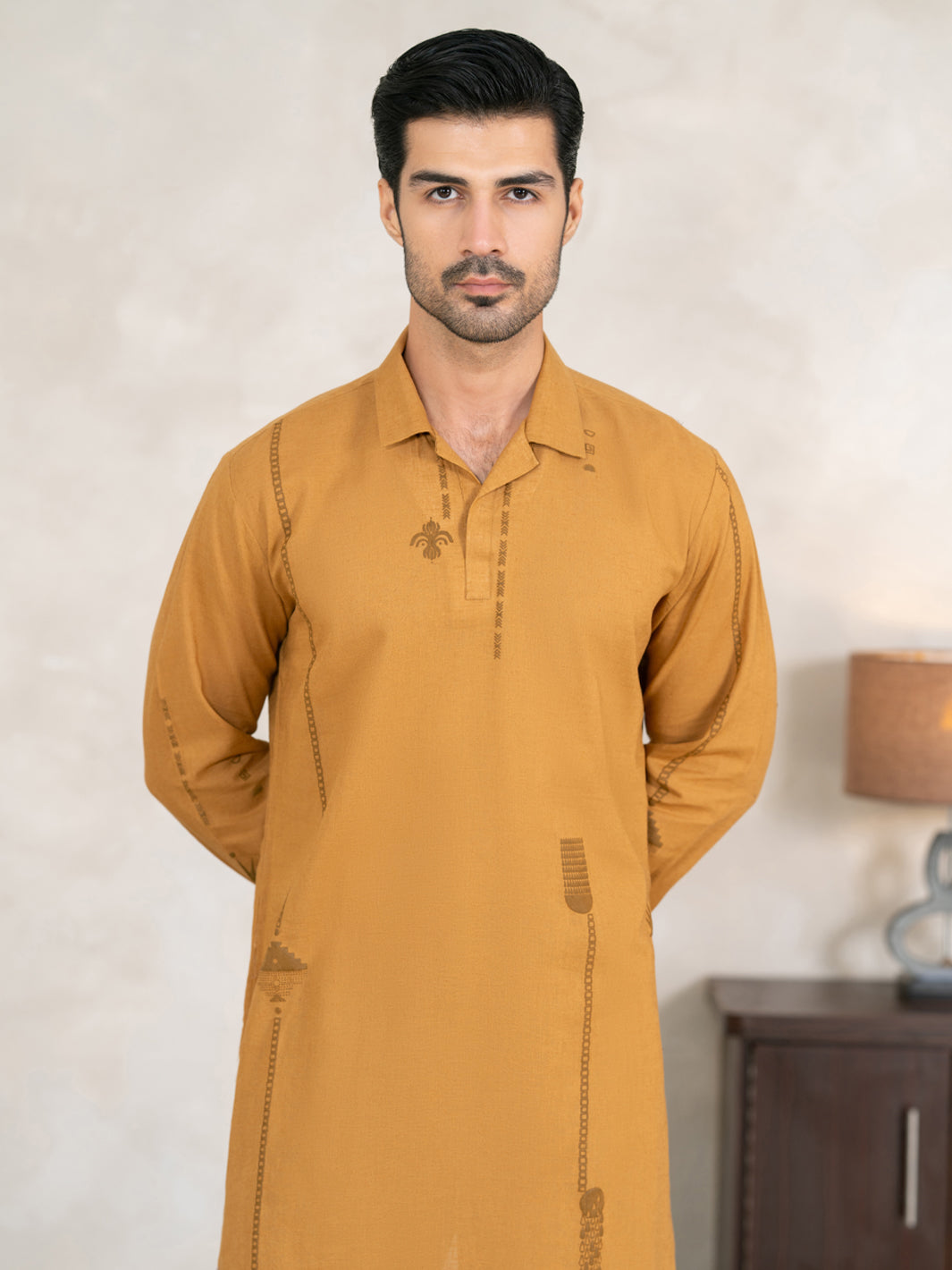 Mustard Cotton Cut & Sew Kurta - AL-K-1332A