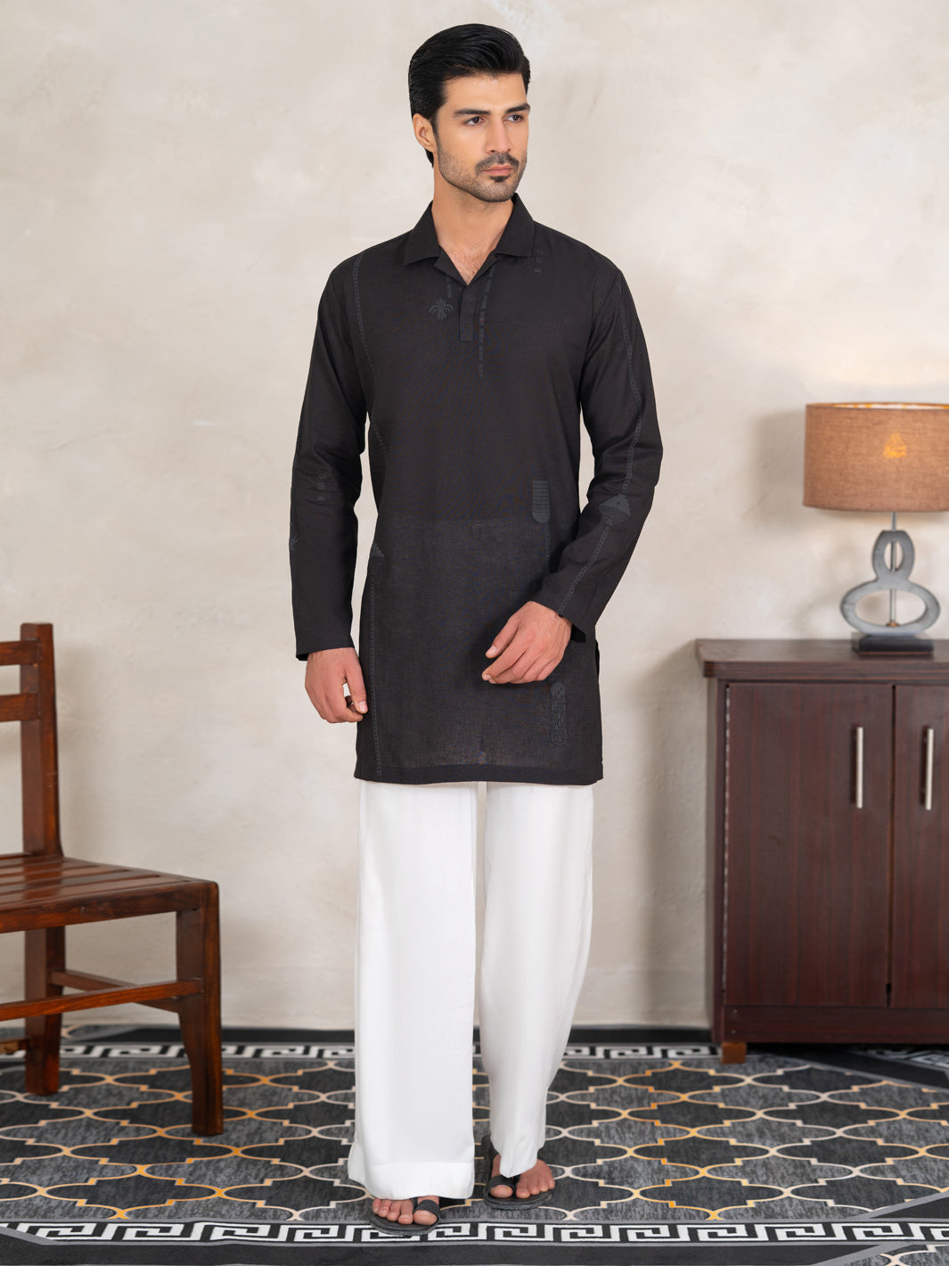 Black Cotton Cut & Sew Kurta  - Men Kurta | ALMIRAH