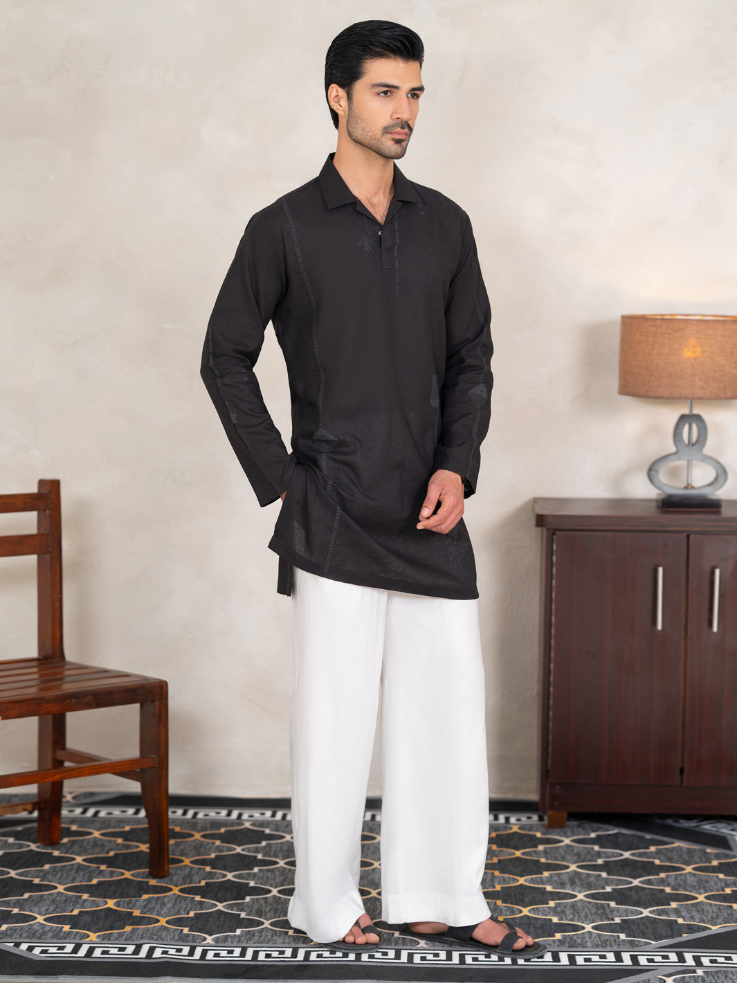 Black Cotton Cut & Sew Kurta - AL-K-1332B