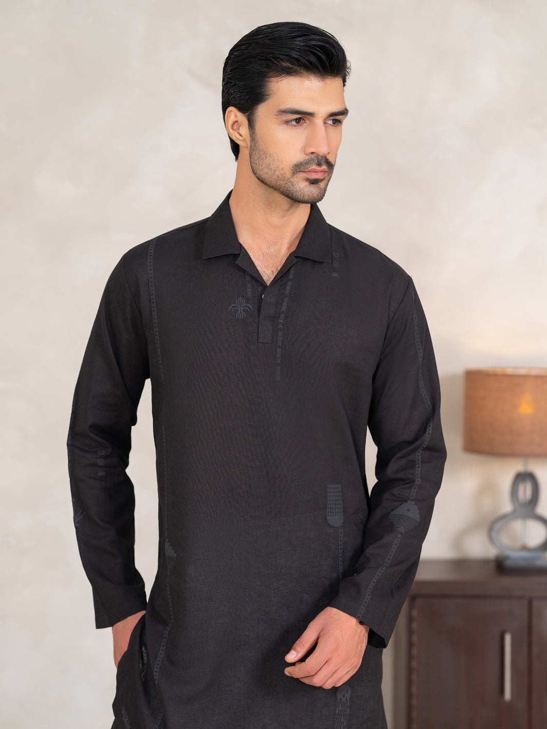 Black Cotton Cut & Sew Kurta - AL-K-1332B