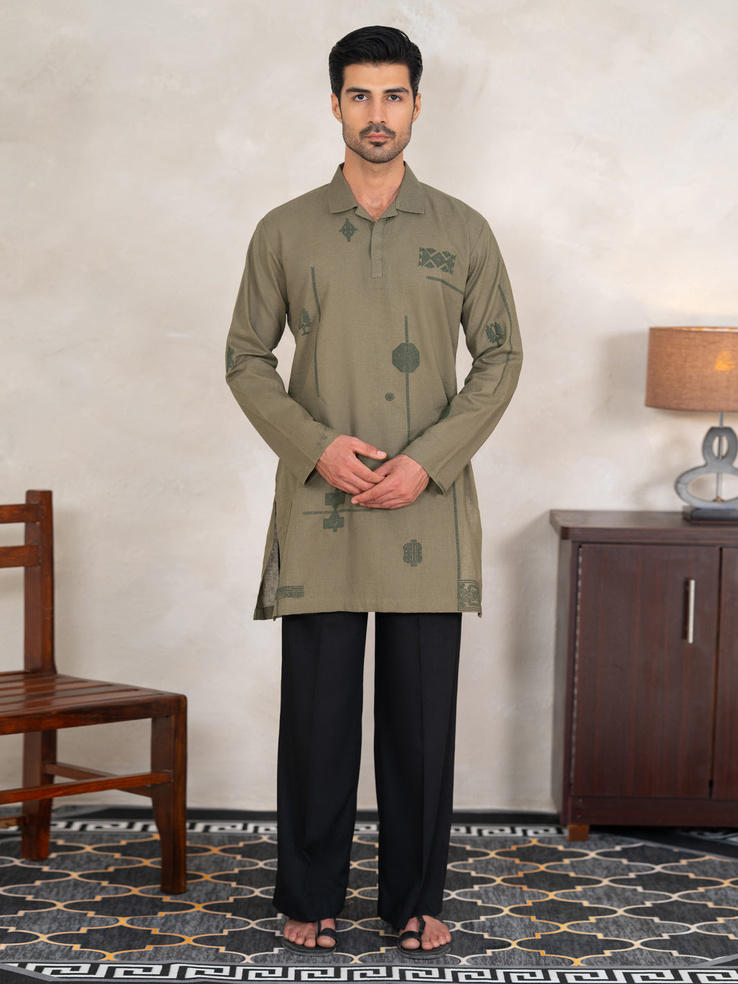 Sage Green Cotton Cut & Sew Kurta  - Men Kurta | ALMIRAH