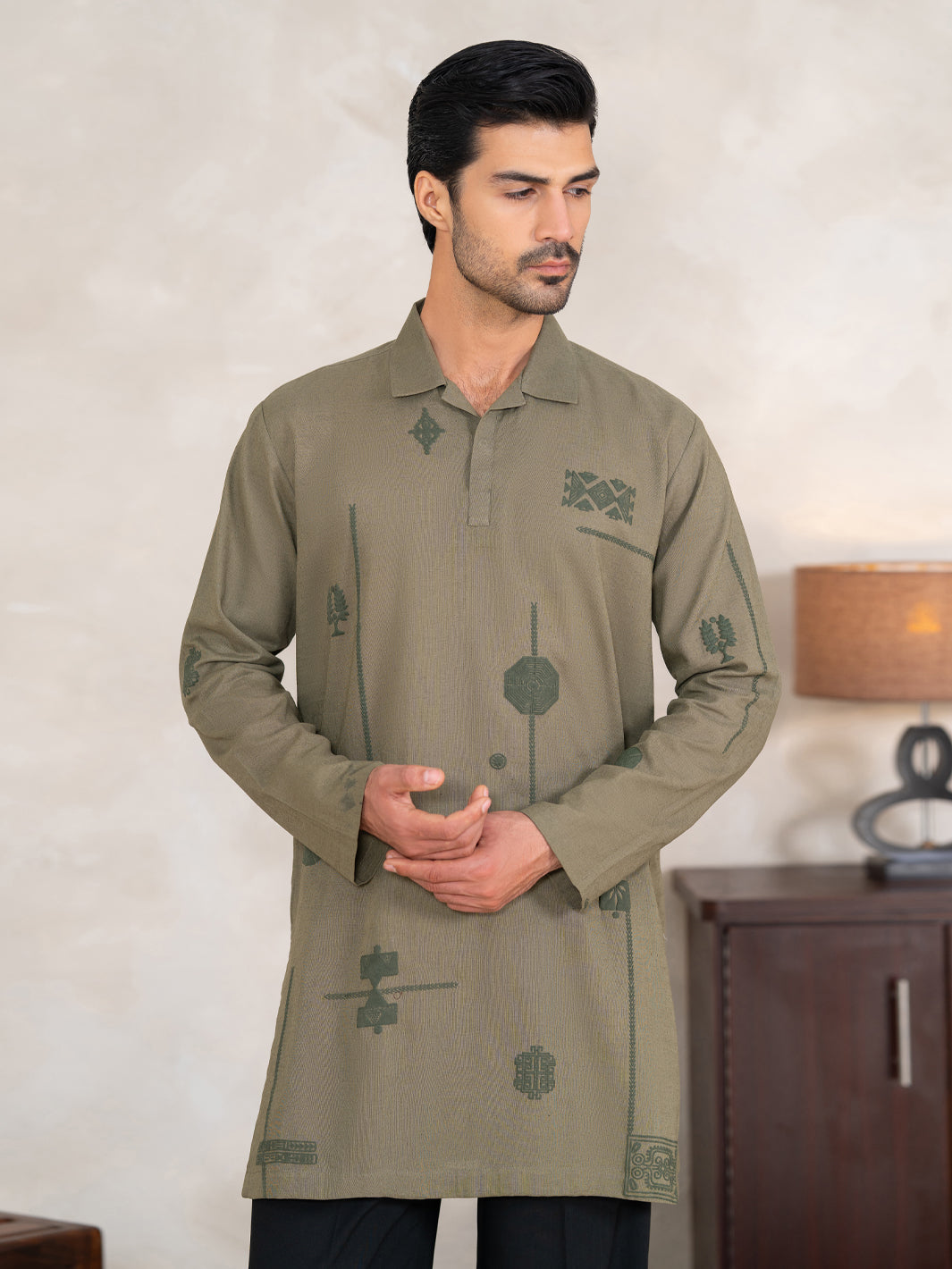Sage Green Cotton Cut & Sew Kurta - AL-K-1333A