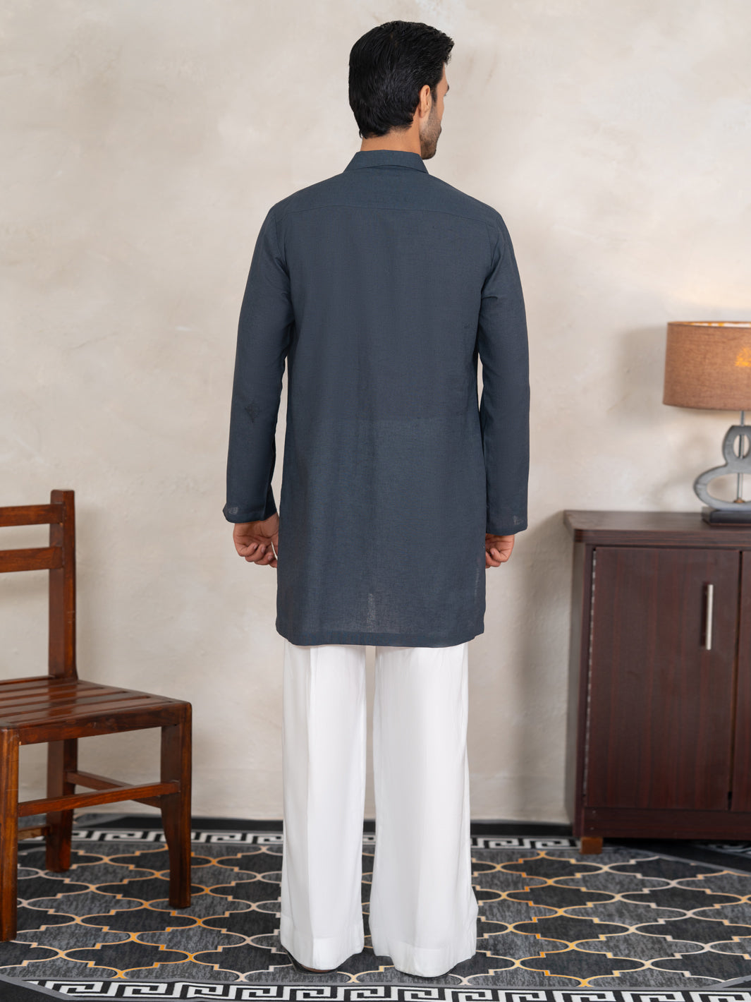 Grey Cotton Cut & Sew Kurta - AL-K-1333B