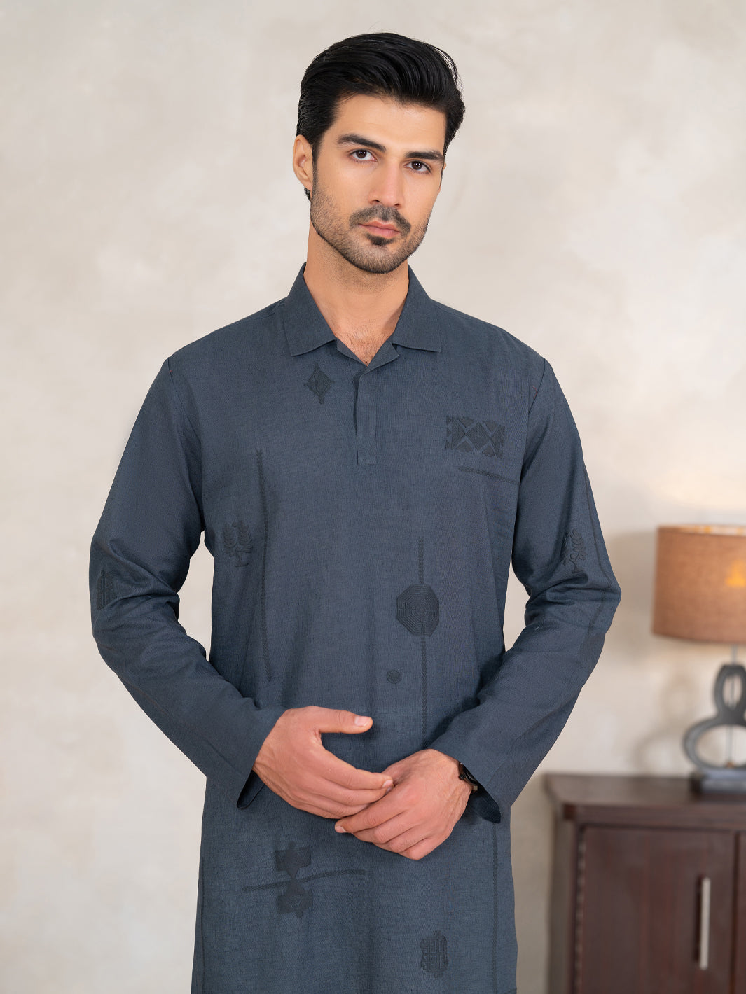 Grey Cotton Cut & Sew Kurta - AL-K-1333B