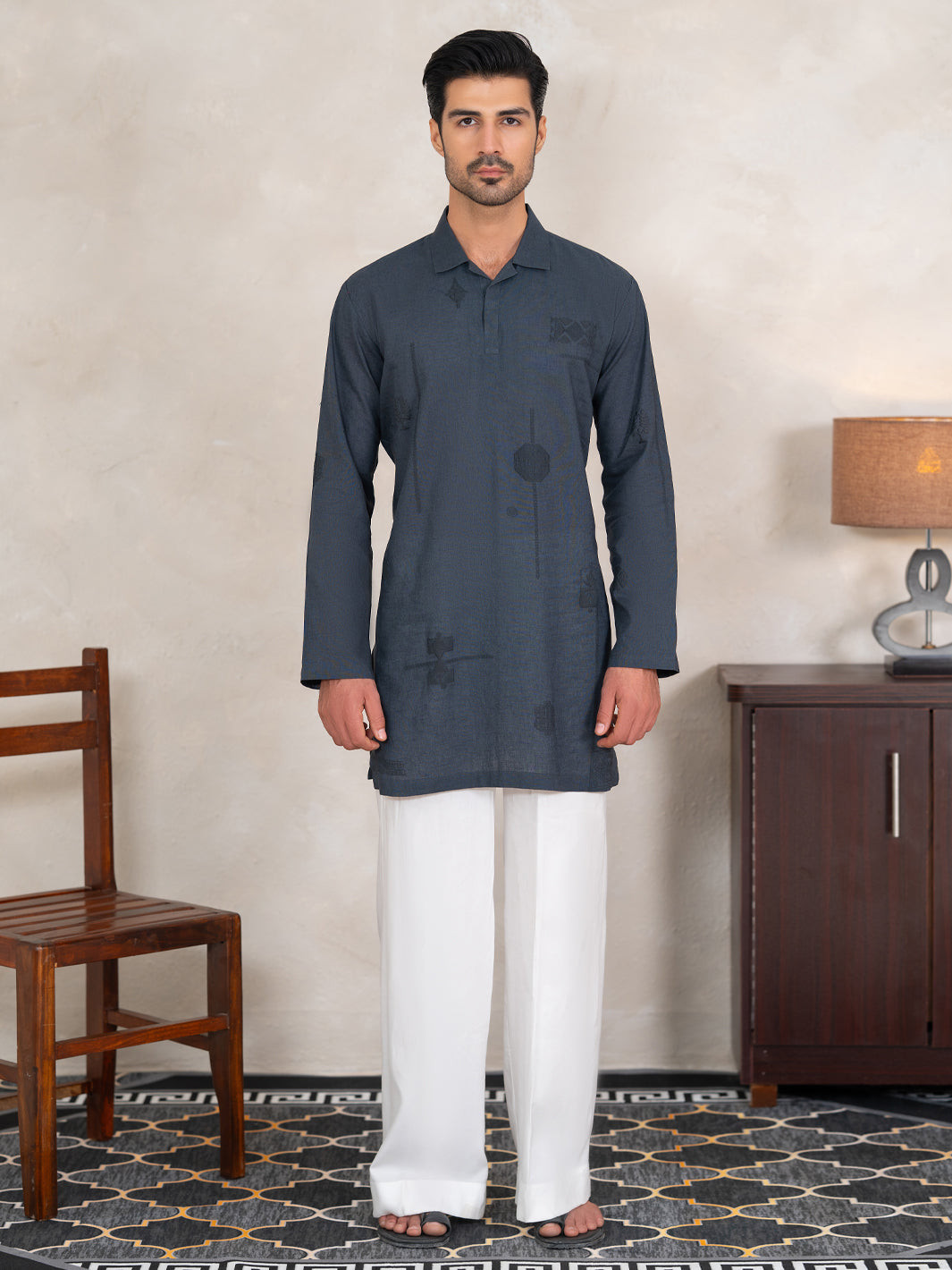 Grey Cotton Cut & Sew Kurta  - Men Kurta | ALMIRAH
