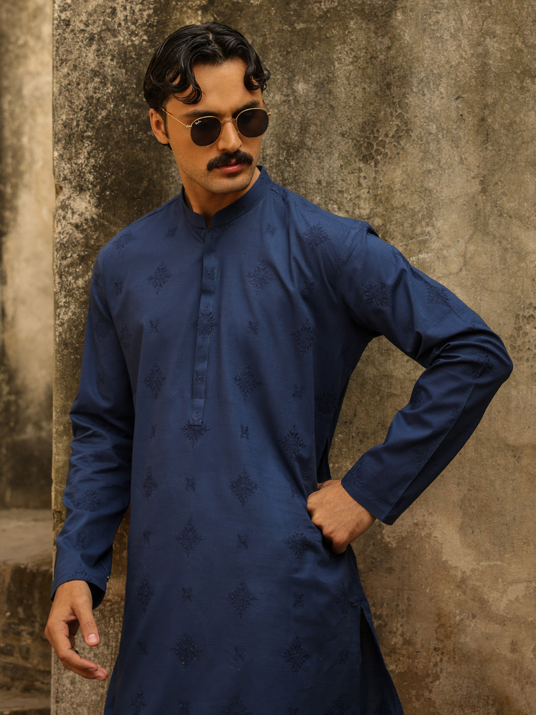Blue Cotton Formal Kurta - AL-K-1334A