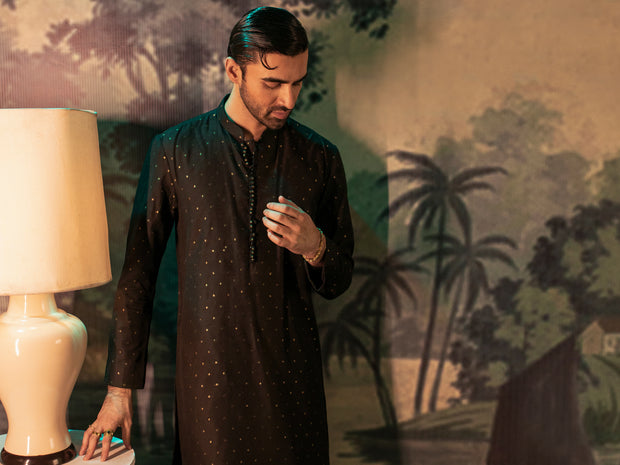 Black Blended Formal Kurta - AL-K-SP-052 - Almirah Online