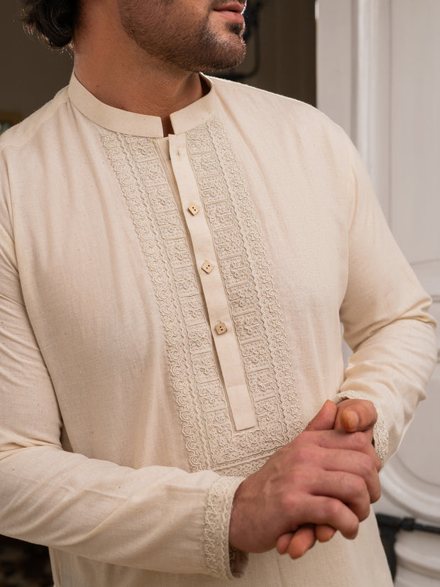 Cream Blended Formal Kurta - AL-K-SP-062