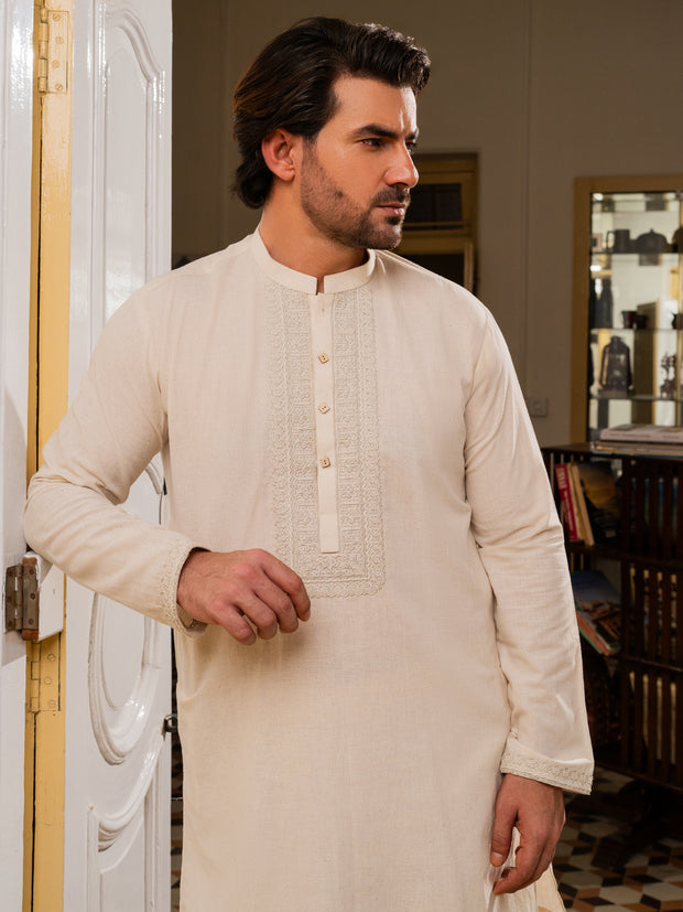 Cream Blended Formal Kurta - AL-K-SP-062